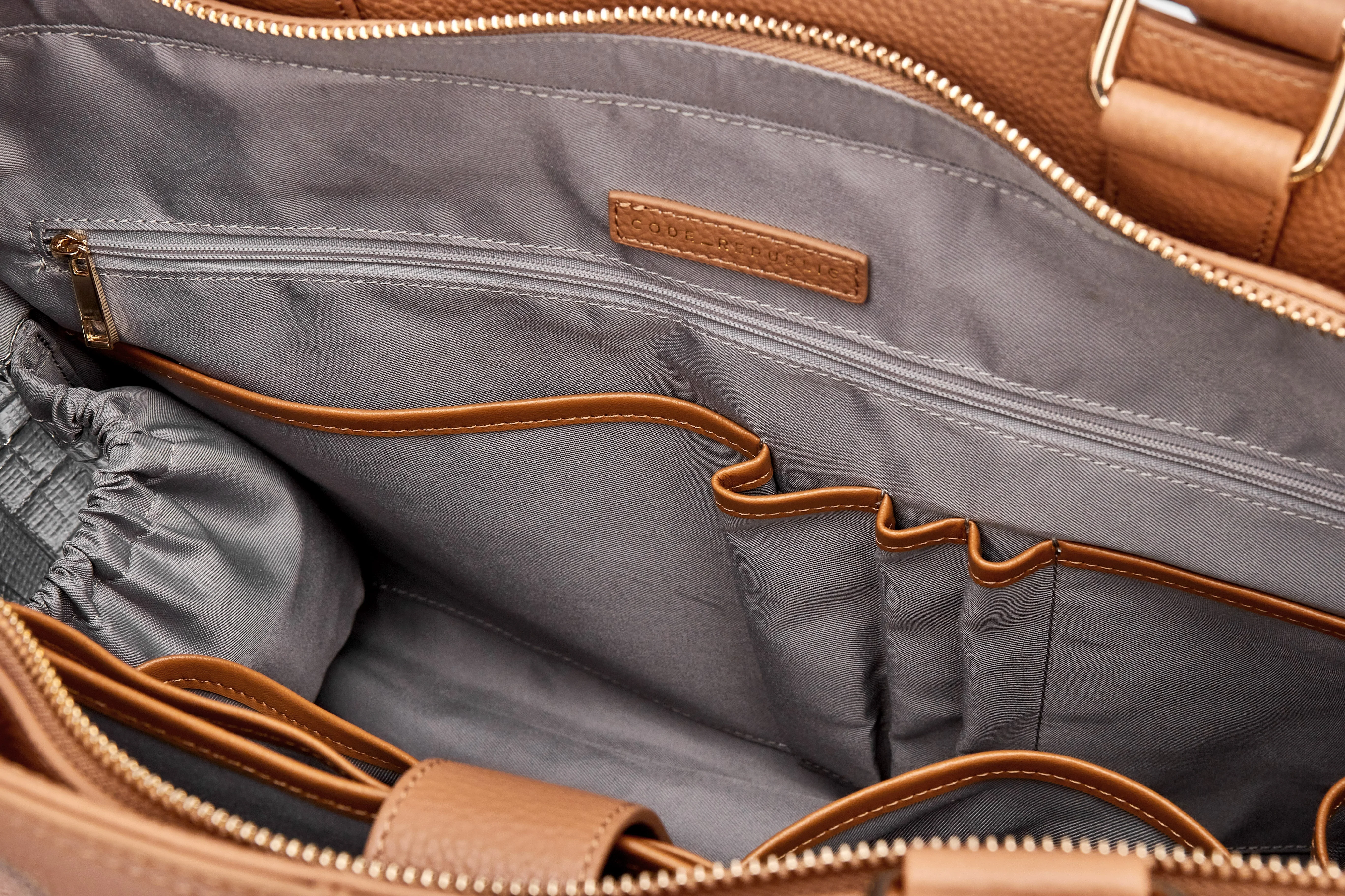 DANIELLE Designer Laptop Handbag | TAN LEATHER | CHAMPAGNE GOLD - Image 24