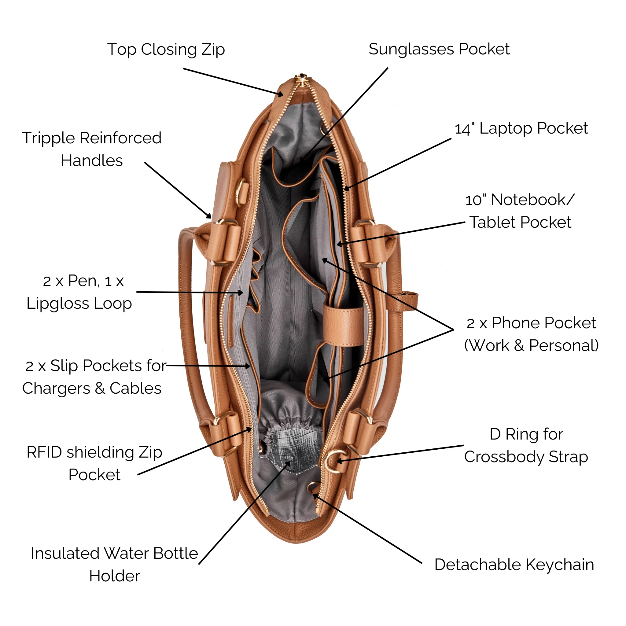 DANIELLE 14” LAPTOP HANDBAG | ITALIAN LEATHER - Image 50